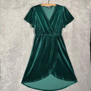 Badgley Mischka‎ Green Glitter Velvet High-Low Wrap Dress PM Emerald Jewel Tone